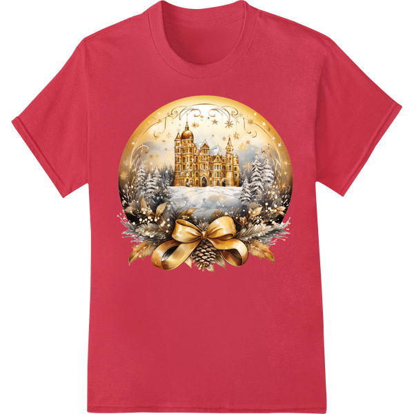 Enchanted Christmas Castle: Magical Holiday DTF Print on red shirt - SUPERDTF-DTF Prints-DTF Transfers-Custom DTF Prints