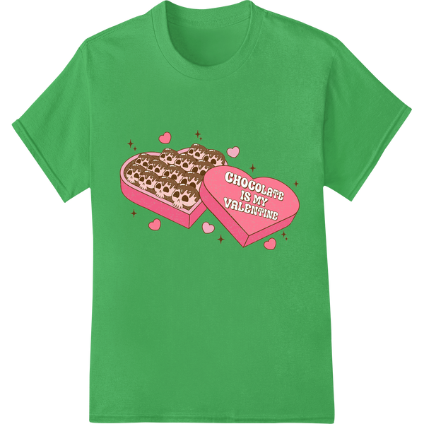 Spooky Sweet: Skeleton Chocolate Valentine's Day DTF Print on green shirt - SUPERDTF-DTF Prints-DTF Transfers-Custom DTF Prints