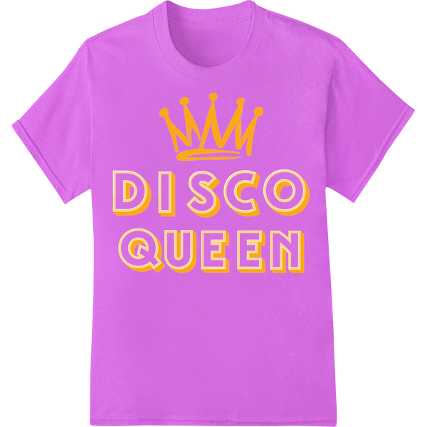 Retro 'DISCO QUEEN' 80s DTF Print Heat Transfer - Bold & Funky on purple shirt - SUPERDTF-DTF Prints-DTF Transfers-Custom DTF Prints