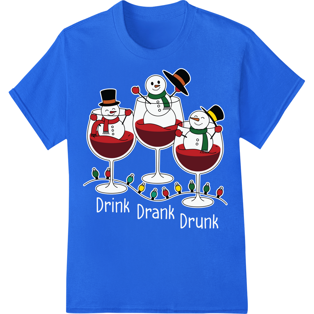 Festive Snowmen Wine Lovers Christmas DTF Print Transfer on blue shirt - SUPERDTF-DTF Prints-DTF Transfers-Custom DTF Prints