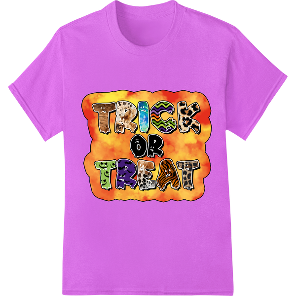 Spooky 'Trick or Treat' Teacher Halloween DTF Print Transfer on purple shirt - SUPERDTF-DTF Prints-DTF Transfers-Custom DTF Prints