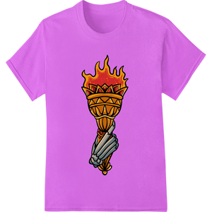 Flaming Skeleton Hand DTF Halloween Heat Transfer showcasing advanced customized apparel technology