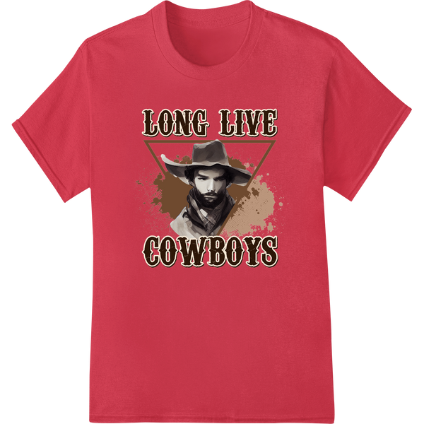 Vintage Cowboy Spirit: Bold DTF Print Heat Transfer on red shirt - SUPERDTF-DTF Prints-DTF Transfers-Custom DTF Prints