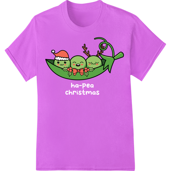 Adorable Christmas Peas: Festive DTF Print Heat Transfer on purple shirt - SUPERDTF-DTF Prints-DTF Transfers-Custom DTF Prints