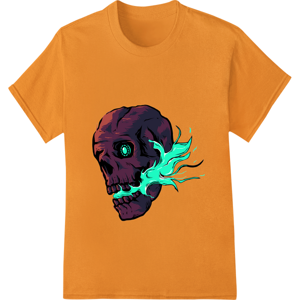 Vibrant innovative apparel printing print on Flaming Skull: Edgy Halloween DTF Print Heat Transfer