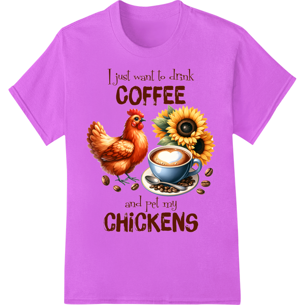 Funny Chicken Farmer Coffee Lover DTF Print Heat Transfer on purple shirt - SUPERDTF-DTF Prints-DTF Transfers-Custom DTF Prints