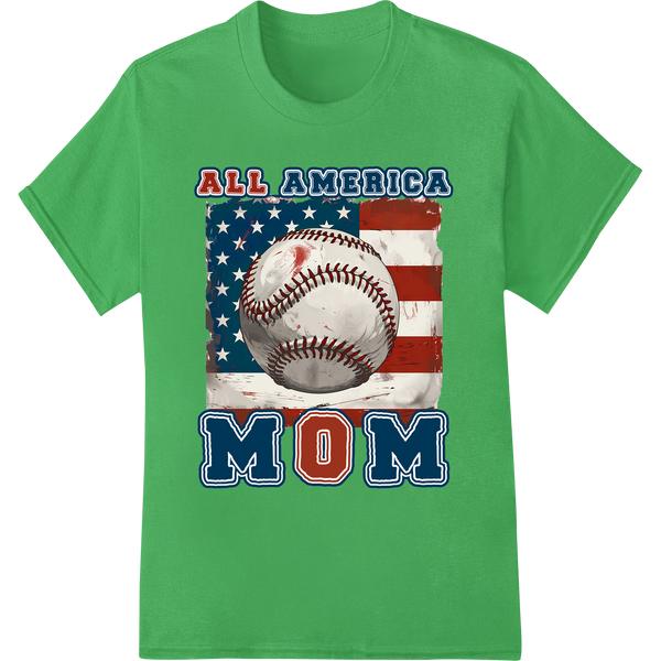 All America Mom Baseball DTF Print Heat Transfer | Super DTF on green shirt - SUPERDTF-DTF Prints-DTF Transfers-Custom DTF Prints