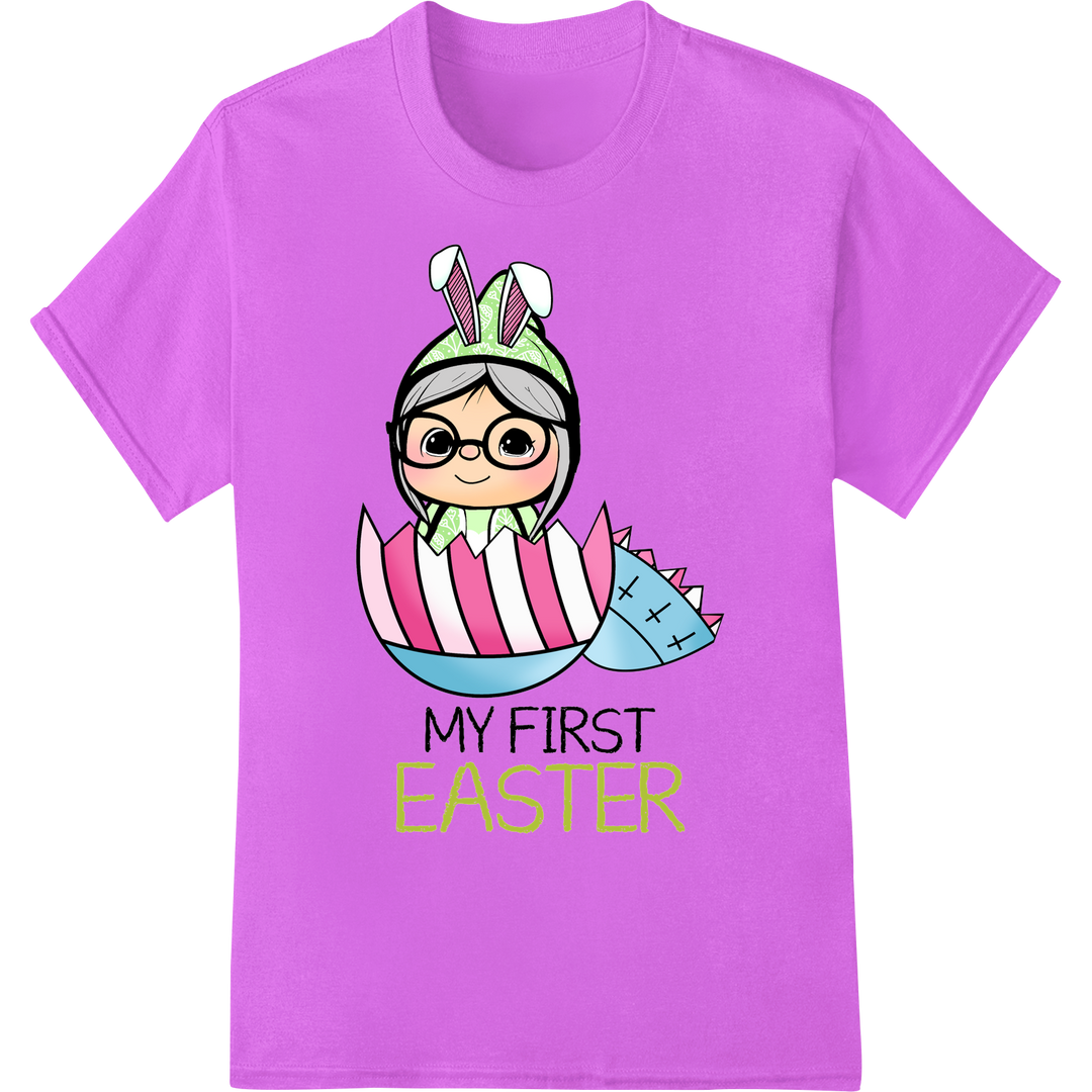 Adorable Gnome 'MY FIRST EASTER' DTF Print Heat Transfer on purple shirt - SUPERDTF-DTF Prints-DTF Transfers-Custom DTF Prints