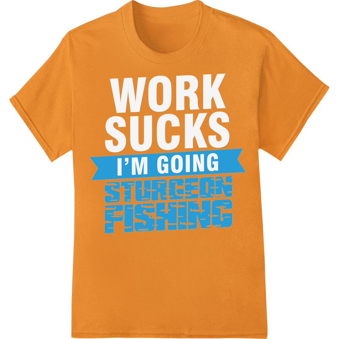 Reel In Style: Bold Sturgeon Fishing DTF Print Transfer on orange shirt - SUPERDTF-DTF Prints-DTF Transfers-Custom DTF Prints