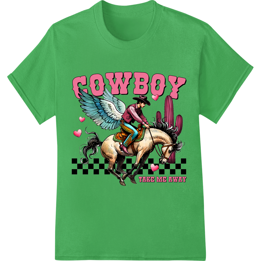 Vintage Pink Cowboy DTF Print Heat Transfer | Western Style on green shirt - SUPERDTF-DTF Prints-DTF Transfers-Custom DTF Prints