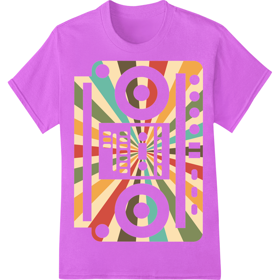 Retro '90s Abstract Art Geometric Circle DTF Print Transfer on purple shirt - SUPERDTF-DTF Prints-DTF Transfers-Custom DTF Prints