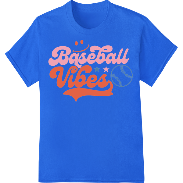 Baseball Vibes: Bold DTF Print Heat Transfer for Sports Fans on blue shirt - SUPERDTF-DTF Prints-DTF Transfers-Custom DTF Prints