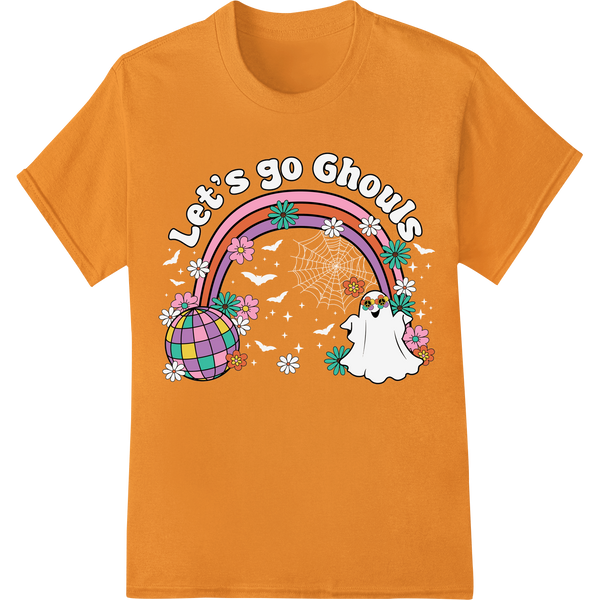 Adorable 'Let's Go Ghouls' Halloween Ghost DTF Print on orange shirt - SUPERDTF-DTF Prints-DTF Transfers-Custom DTF Prints