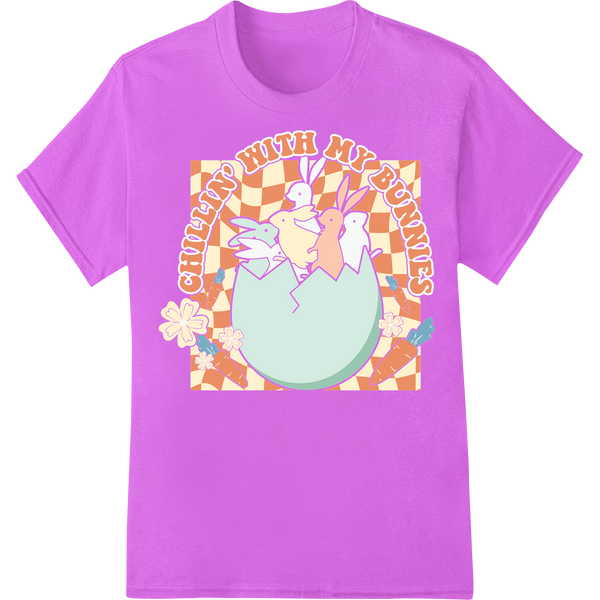 Retro Easter Vibes: Chillin' Bunnies DTF Print Transfer on purple shirt - SUPERDTF-DTF Prints-DTF Transfers-Custom DTF Prints