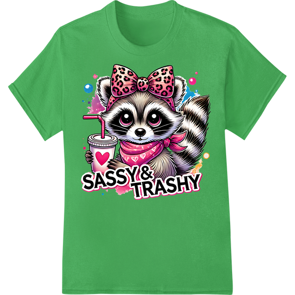 Sassy Trashy Raccoon Valentine's DTF Print Heat Transfer on green shirt - SUPERDTF-DTF Prints-DTF Transfers-Custom DTF Prints