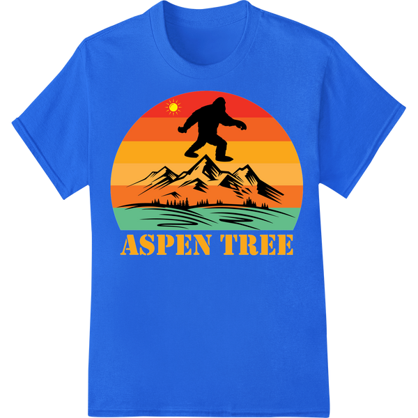 Mystical Bigfoot Aspen Tree Sunset DTF Transfer Print on blue shirt - SUPERDTF-DTF Prints-DTF Transfers-Custom DTF Prints