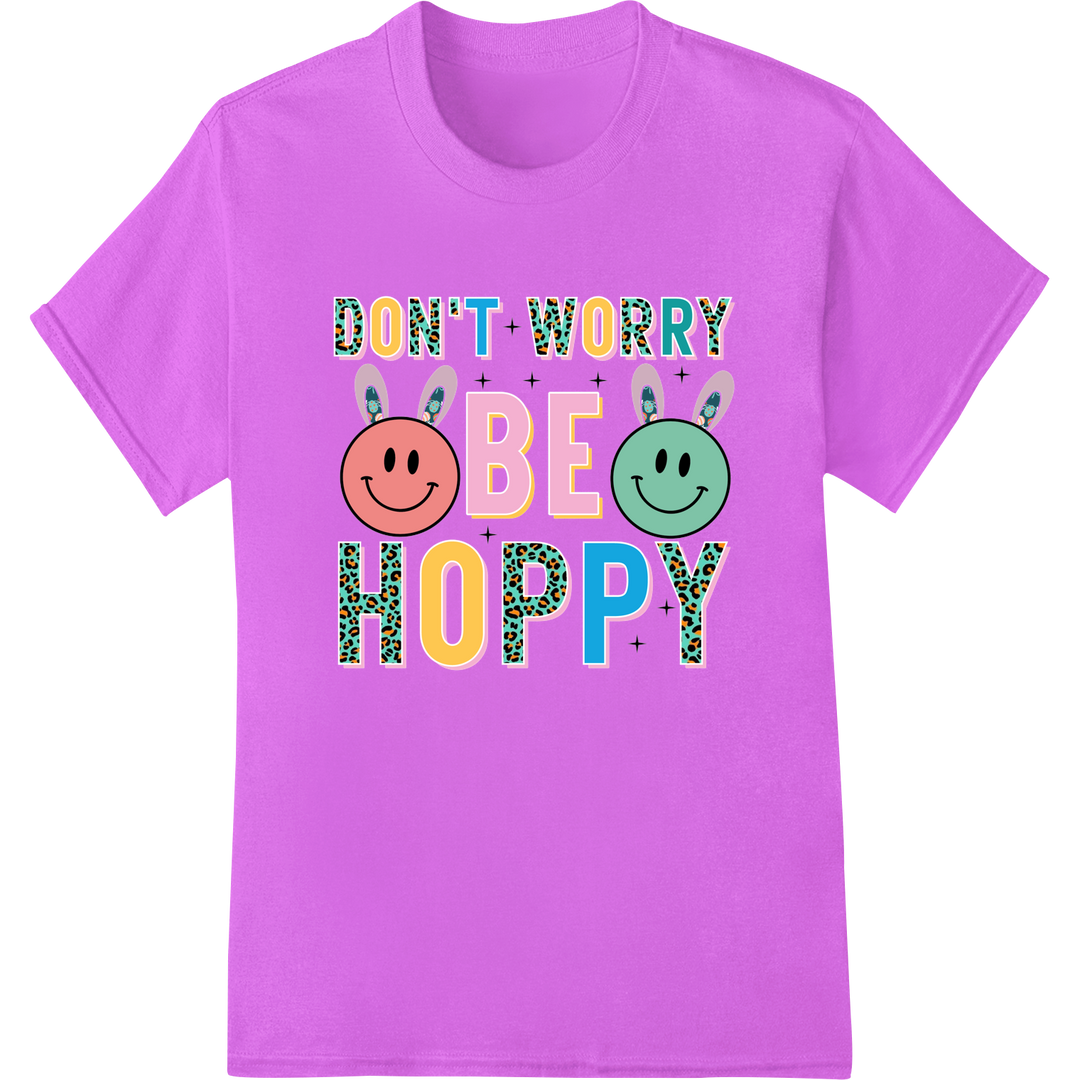 Hoppy Easter Bunny Smiles - Cheerful DTF Transfer Print on purple shirt - SUPERDTF-DTF Prints-DTF Transfers-Custom DTF Prints