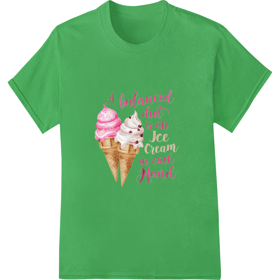 Perfectly Balanced Ice Scream: Delightful DTF Print Transfer on green shirt - SUPERDTF-DTF Prints-DTF Transfers-Custom DTF Prints