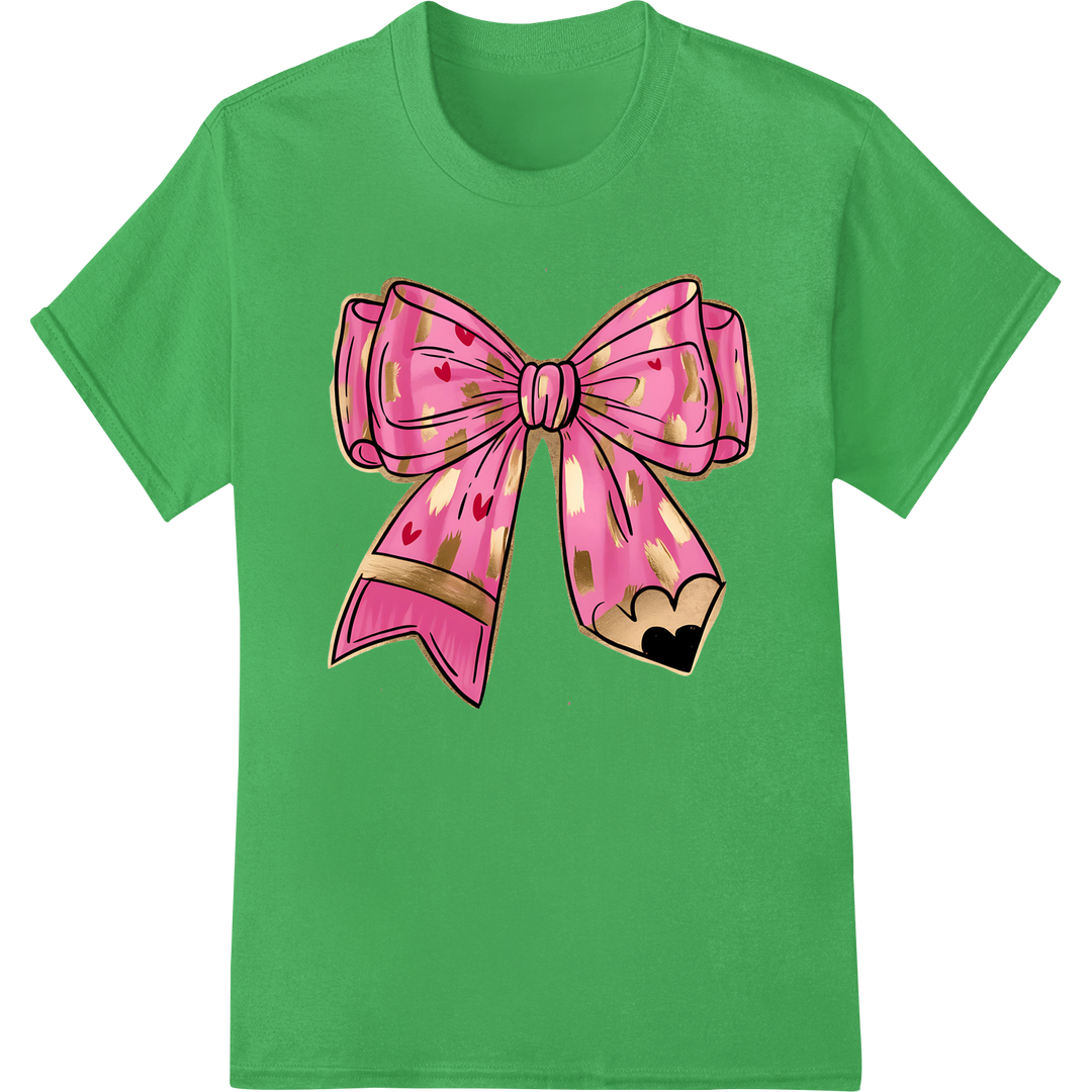 Retro Pink Heart Bow Heat Transfer Print | Valentine's Day on green shirt - SUPERDTF-DTF Prints-DTF Transfers-Custom DTF Prints