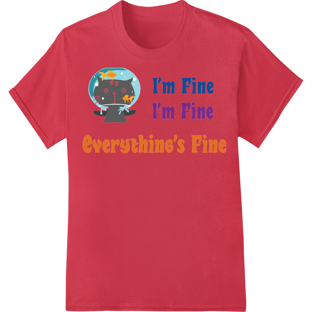 I'm Fine Cat - Hilarious DTF Print Heat Transfer on red shirt - SUPERDTF-DTF Prints-DTF Transfers-Custom DTF Prints