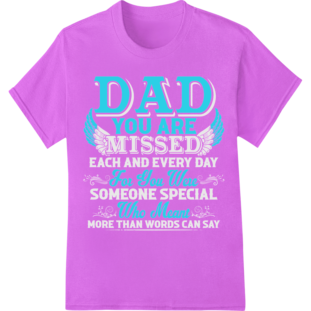 In Loving Memory of Dad DTF Print Transfer - Father's Day on purple shirt - SUPERDTF-DTF Prints-DTF Transfers-Custom DTF Prints