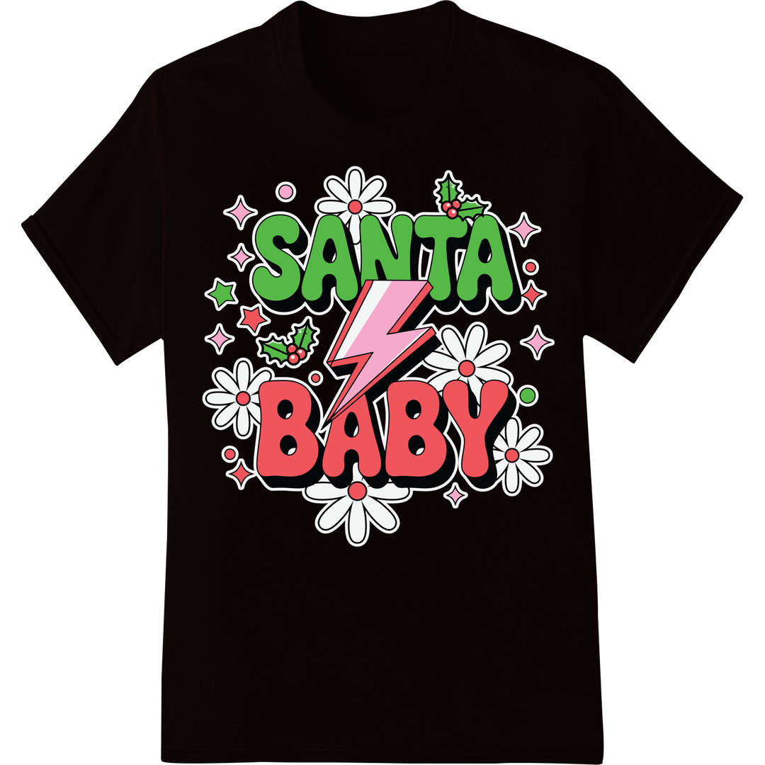 Festive 'Santa Baby' DTF Print Heat Transfer | Christmas Fun on black shirt - SUPERDTF-DTF Prints-DTF Transfers-Custom DTF Prints