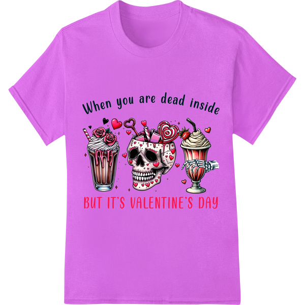 Skeleton Sweets: Darkly Humorous Valentine's Day DTF Print on purple shirt - SUPERDTF-DTF Prints-DTF Transfers-Custom DTF Prints