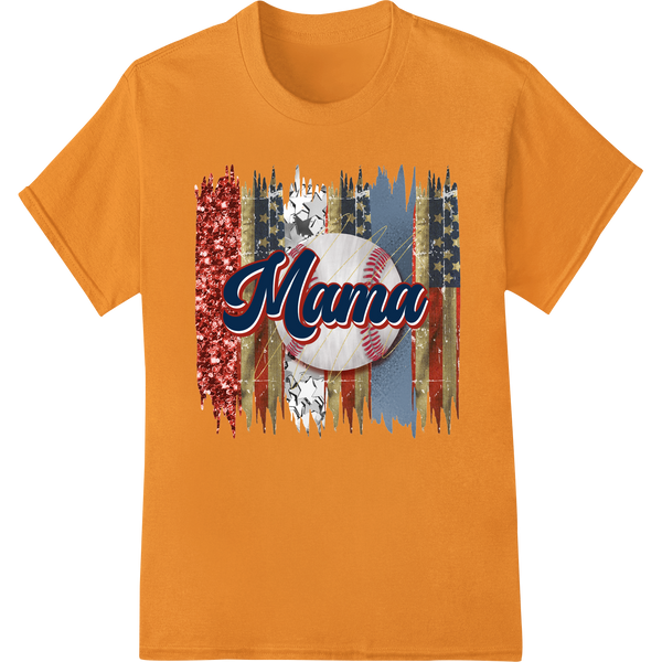 Vintage Baseball Mama print with American flag pattern, great for Mother's Day custom apparel and t-shirt printing