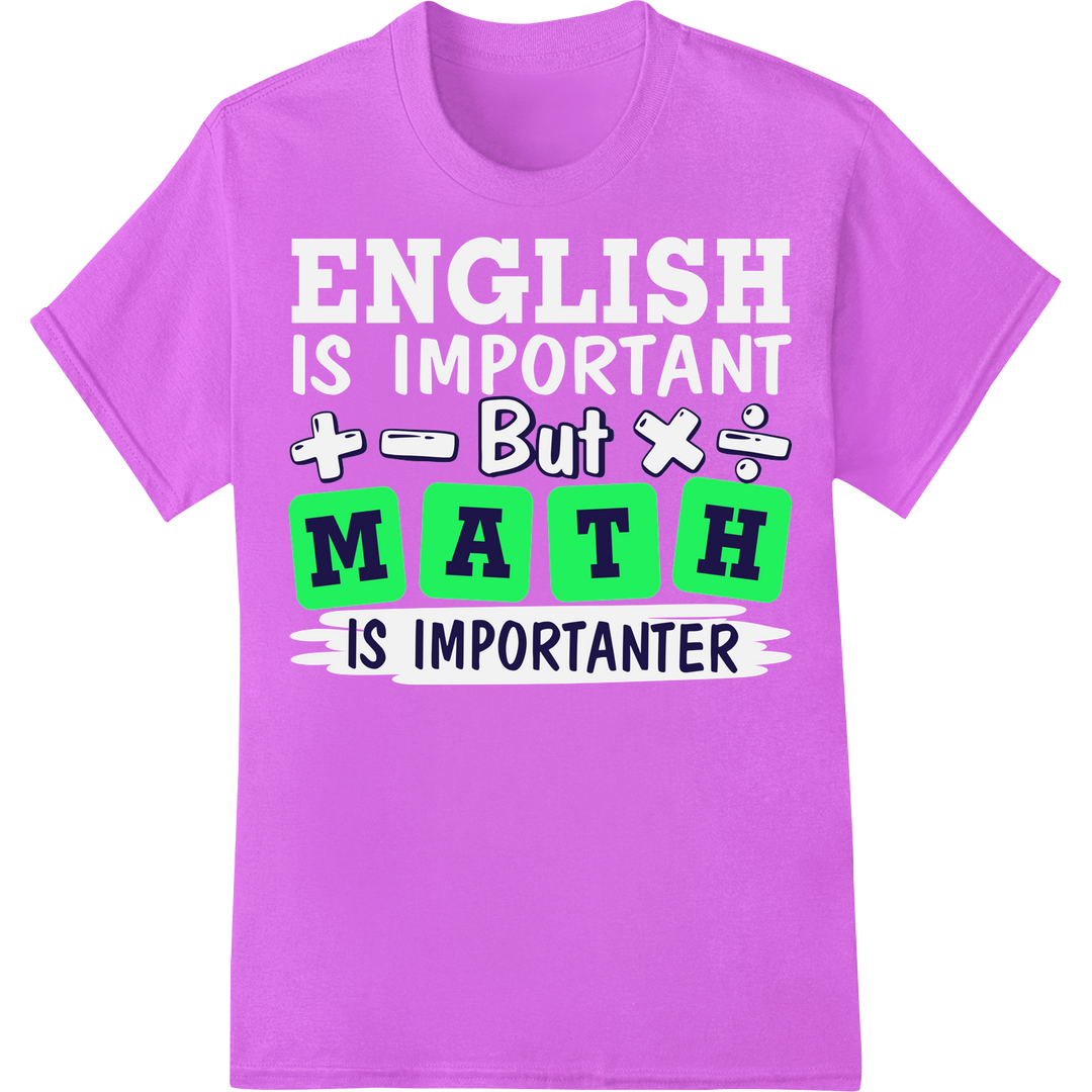 Math is Importanter: Witty DTF Print for Math Lovers on purple shirt - SUPERDTF-DTF Prints-DTF Transfers-Custom DTF Prints