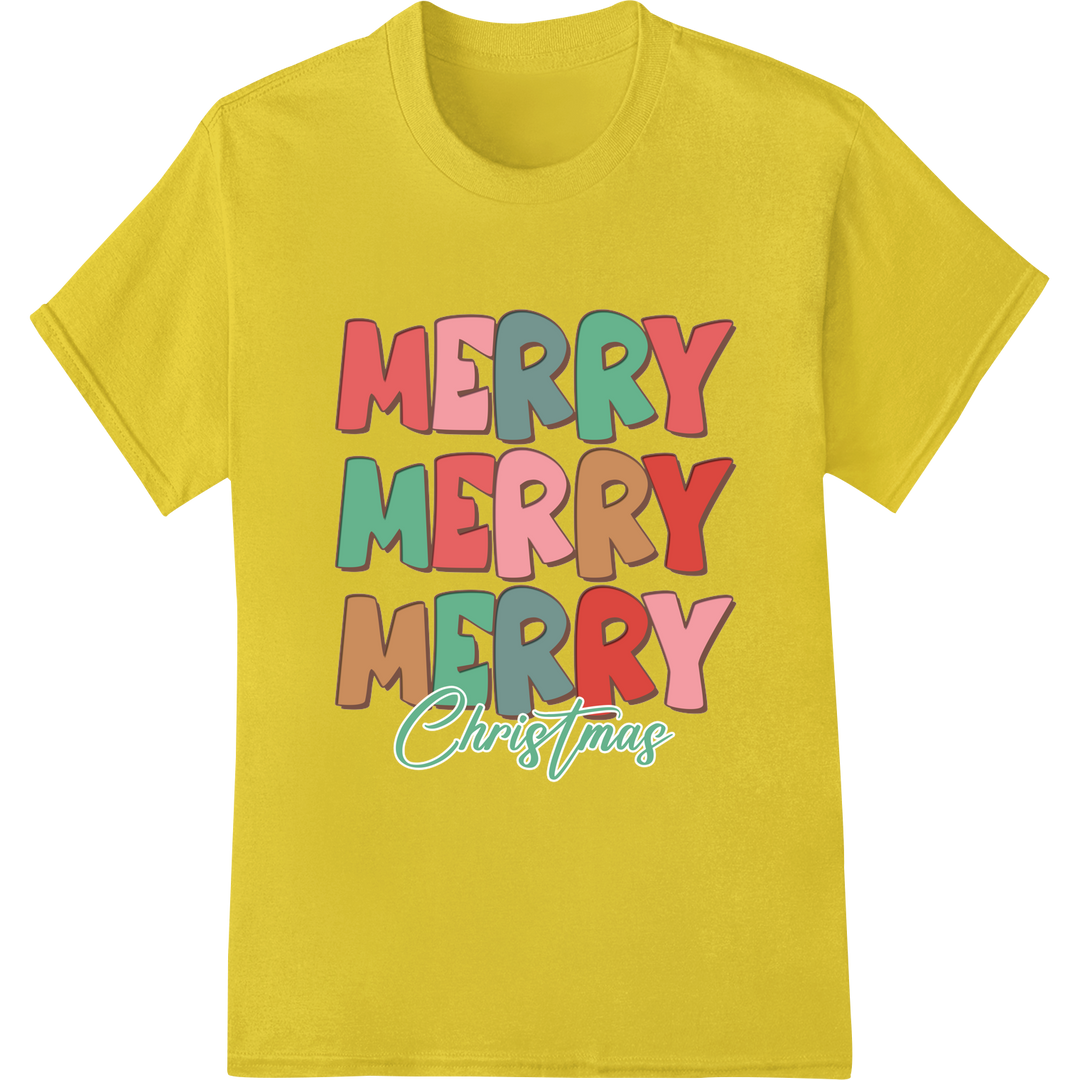 Festive 'Merry Christmas' DTF Print Heat Transfer | Bold Greeting on yellow shirt - SUPERDTF-DTF Prints-DTF Transfers-Custom DTF Prints