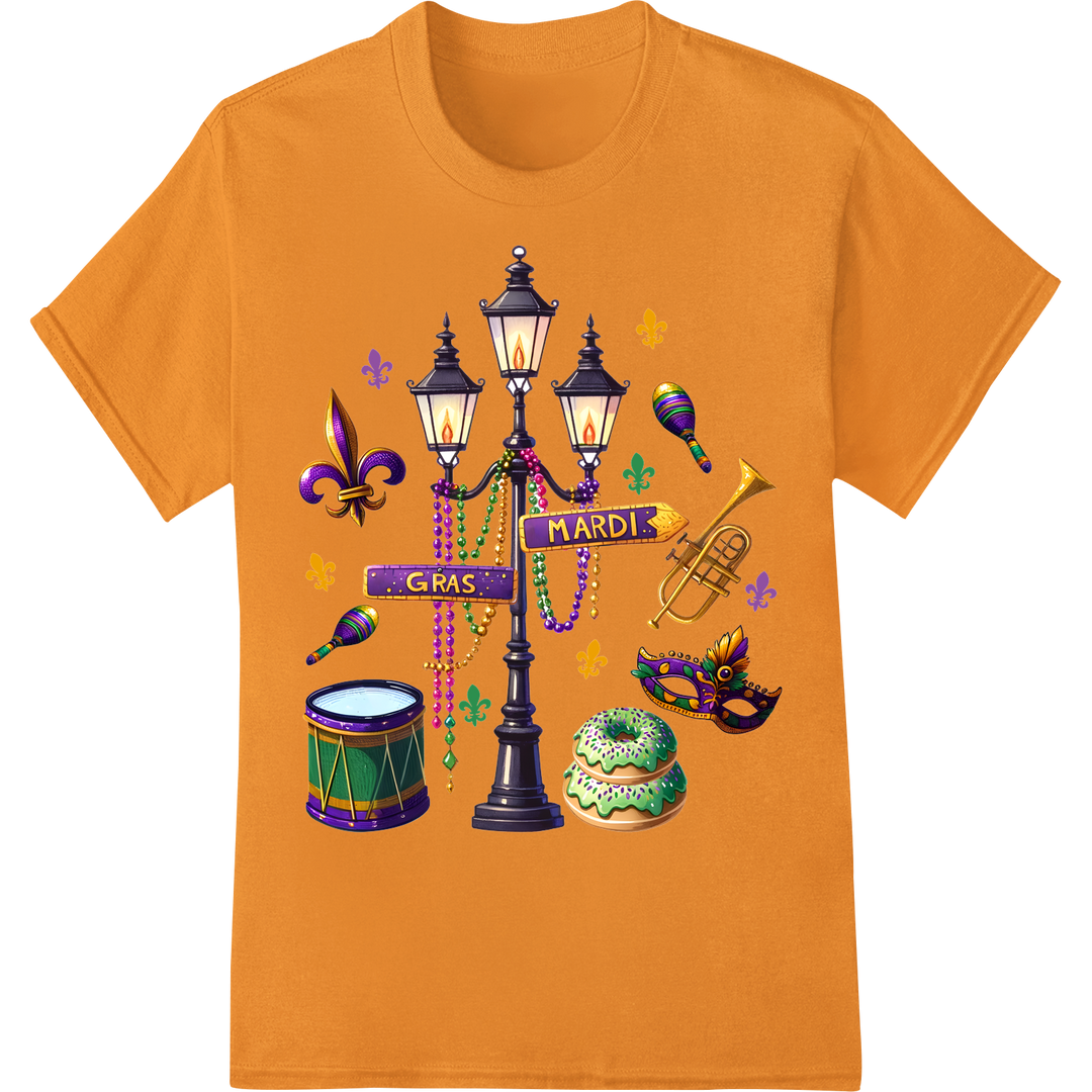 Vibrant Mardi Gras DTF Print: Carnival Magic on Your Gear on orange shirt - SUPERDTF-DTF Prints-DTF Transfers-Custom DTF Prints