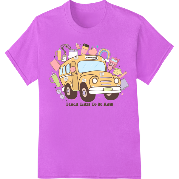 Retro School Bus Teacher Shirt: Teach Kindness DTF Print on purple shirt - SUPERDTF-DTF Prints-DTF Transfers-Custom DTF Prints