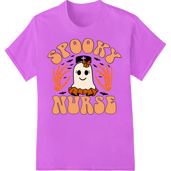 Adorable Ghost Nurse Halloween DTF Print Heat Transfer on purple shirt - SUPERDTF-DTF Prints-DTF Transfers-Custom DTF Prints