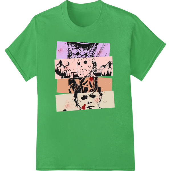 Horrific Pink Halloween DTF Print for Edgy Statement Pieces on green shirt - SUPERDTF-DTF Prints-DTF Transfers-Custom DTF Prints