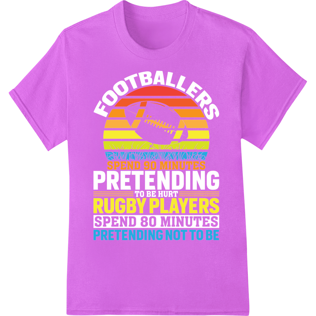 Witty Rugby DTF Print: 90 Min Players Pretending | Funny on purple shirt - SUPERDTF-DTF Prints-DTF Transfers-Custom DTF Prints