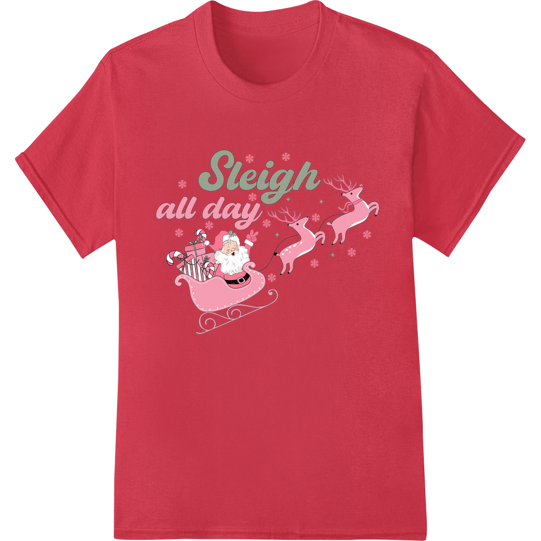 Retro Christmas Sleigh All Day DTF Heat Transfer Print on red shirt - SUPERDTF-DTF Prints-DTF Transfers-Custom DTF Prints