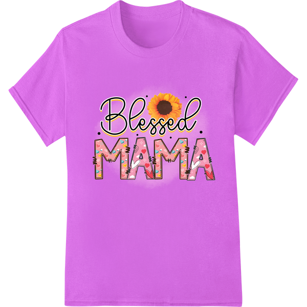 Blessed MAMA Sunflower Print | Mother's Day DTF Transfer on purple shirt - SUPERDTF-DTF Prints-DTF Transfers-Custom DTF Prints