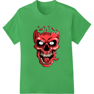 Bone-Chilling Red Skull Heat Transfer - Edgy Halloween Style with custom DTF technology artwork