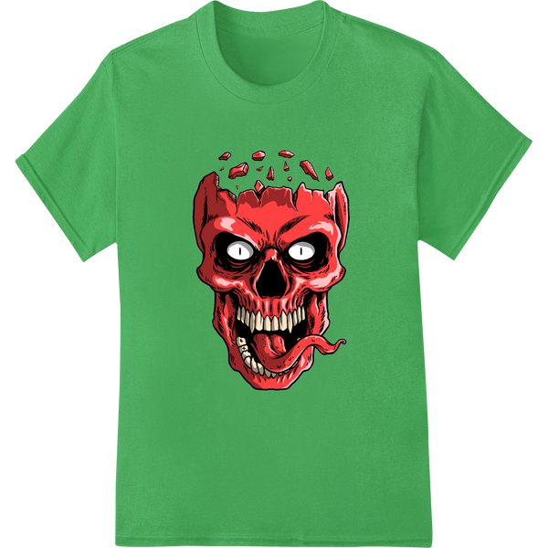 Bone-Chilling Red Skull Heat Transfer - Edgy Halloween Style with custom DTF technology artwork