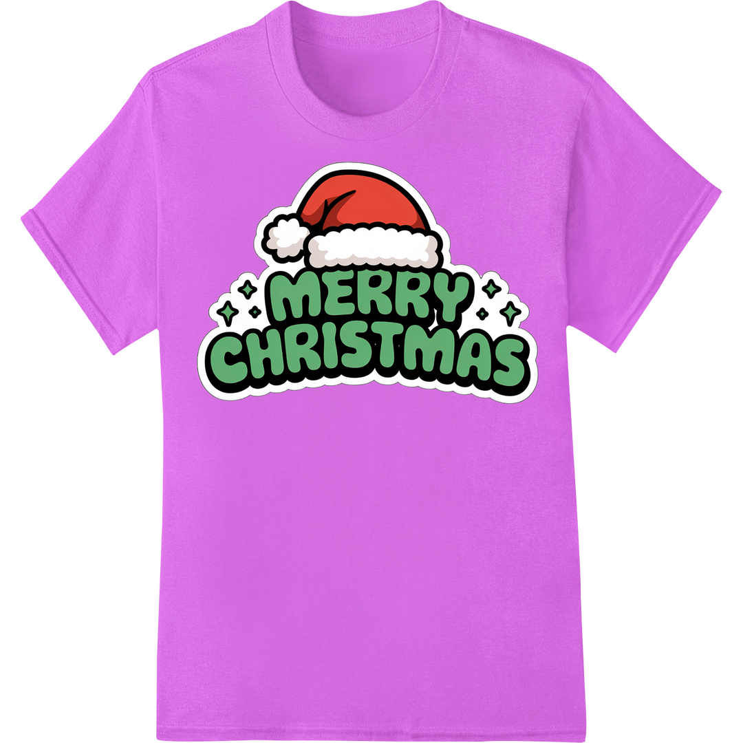 Festive 'Merry Christmas' DTF Print Heat Transfer | Santa Hat on purple shirt - SUPERDTF-DTF Prints-DTF Transfers-Custom DTF Prints