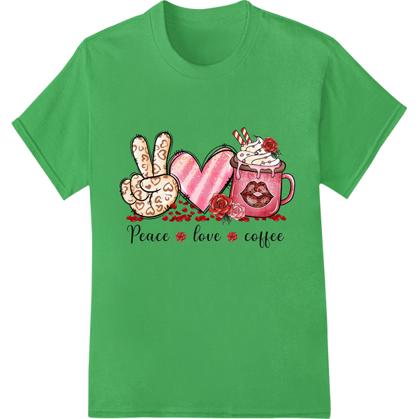 Adorable Coffee Lover's Valentine's Day DTF Print Transfer on green shirt - SUPERDTF-DTF Prints-DTF Transfers-Custom DTF Prints