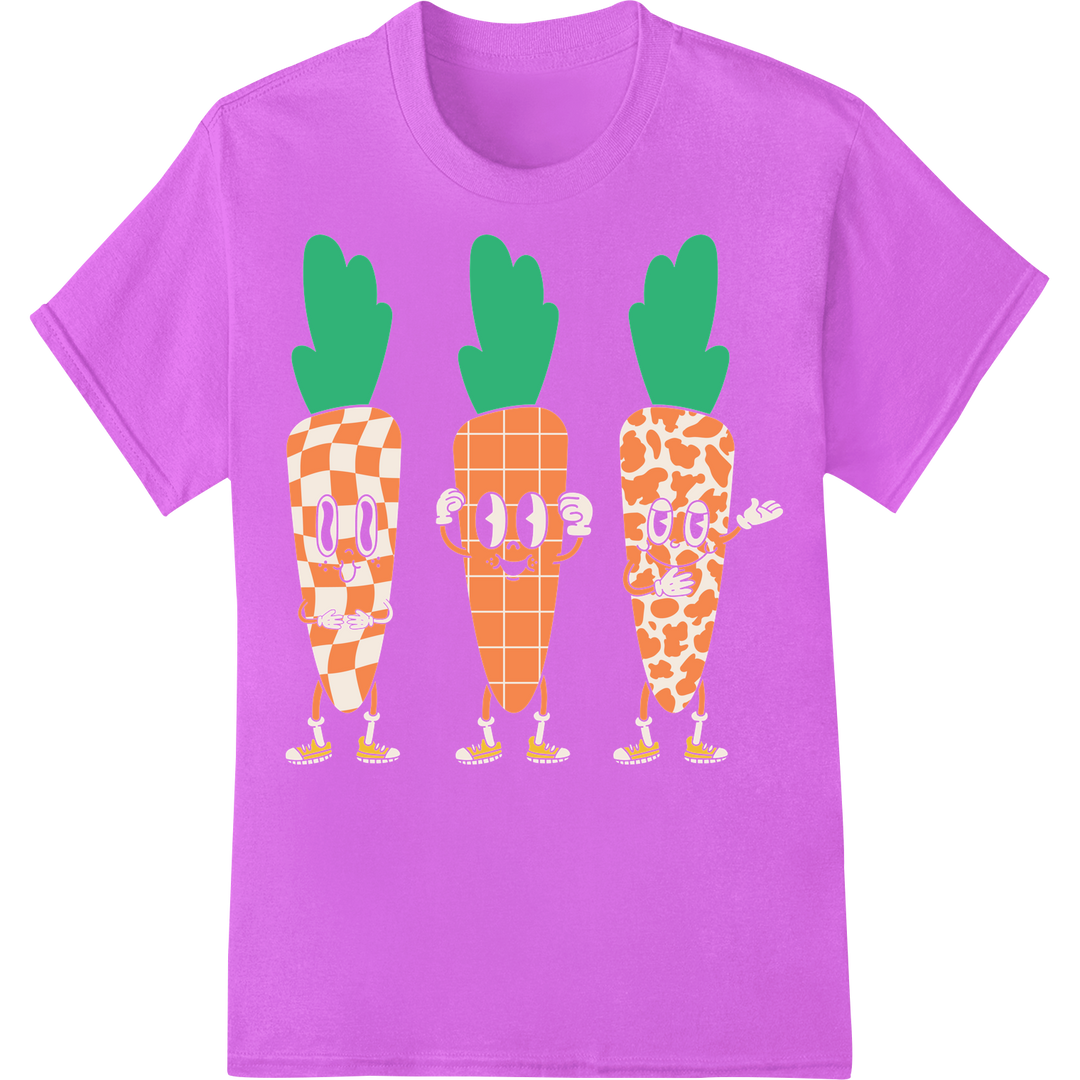 Retro Easter Carrot Trio: Festive DTF Print Heat Transfer on purple shirt - SUPERDTF-DTF Prints-DTF Transfers-Custom DTF Prints