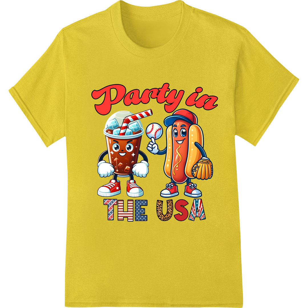 Patriotic Cartoon Duo Ready to Party in the USA on yellow shirt - SUPERDTF-DTF Prints-DTF Transfers-Custom DTF Prints