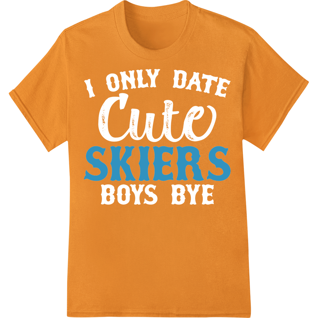 Bold 'SKIERS' DTF Print Heat Transfer | Winter Sports Style on orange shirt - SUPERDTF-DTF Prints-DTF Transfers-Custom DTF Prints