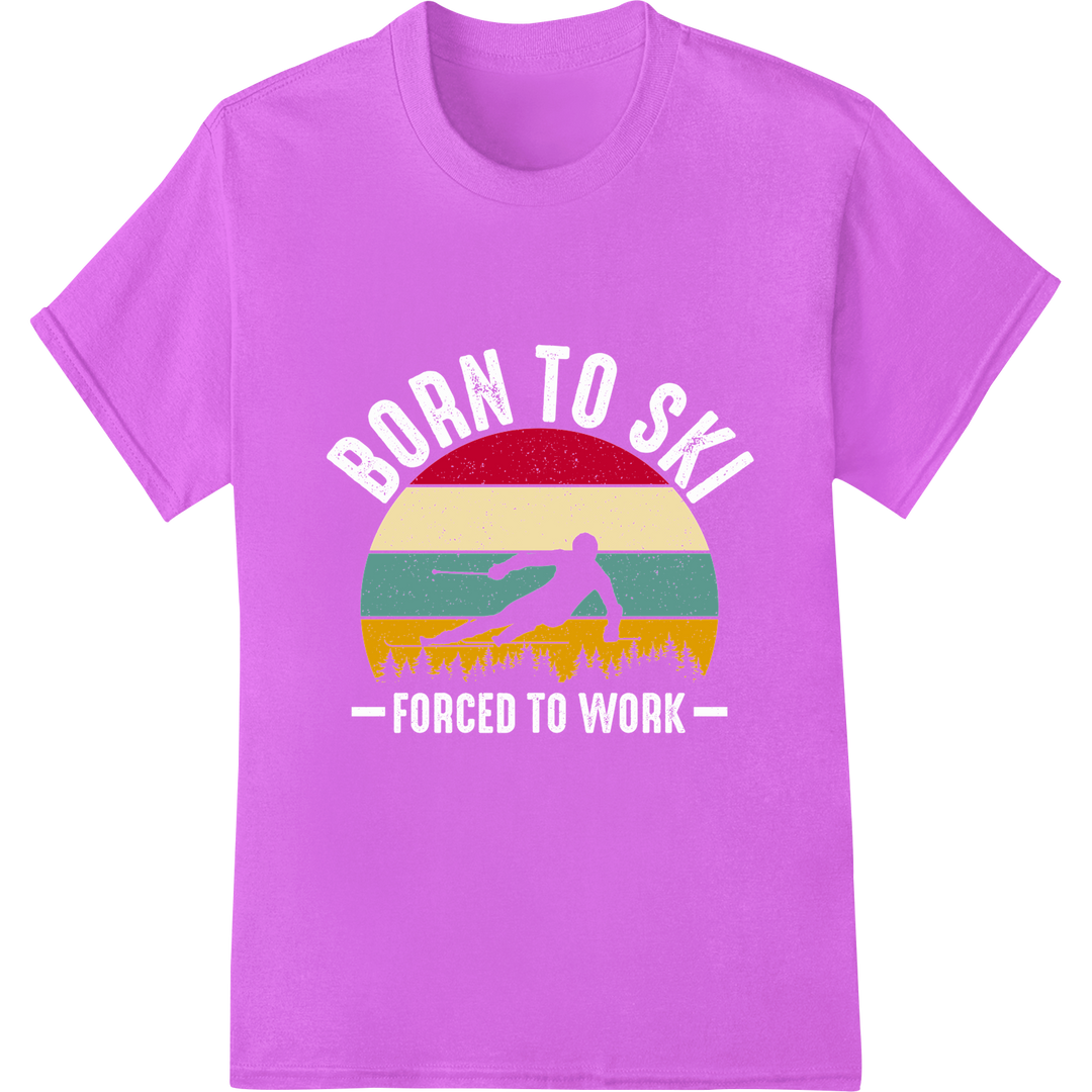 Ski Into Style: Bold DTF Print Heat Transfer | Winter Vibes on purple shirt - SUPERDTF-DTF Prints-DTF Transfers-Custom DTF Prints