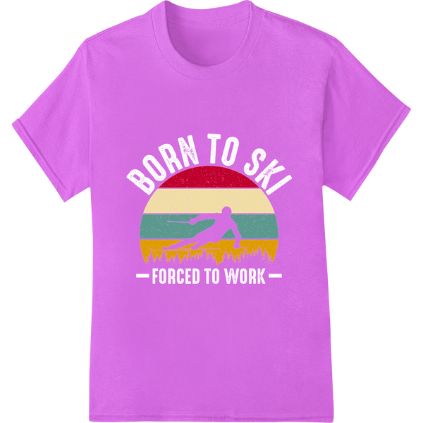 Ski Into Style: Bold DTF Print Heat Transfer | Winter Vibes on purple shirt - SUPERDTF-DTF Prints-DTF Transfers-Custom DTF Prints