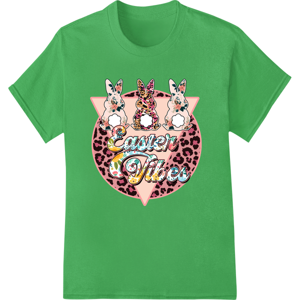 Trendy Leopard Bunny Faces - Easter Vibes DTF Print on green shirt - SUPERDTF-DTF Prints-DTF Transfers-Custom DTF Prints