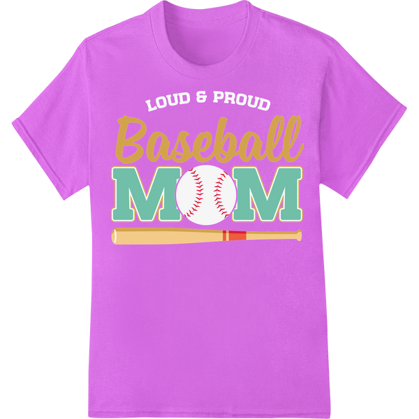 Grand Slam Style: "Baseball MOM" DTF Print Heat Transfer on purple shirt - SUPERDTF-DTF Prints-DTF Transfers-Custom DTF Prints