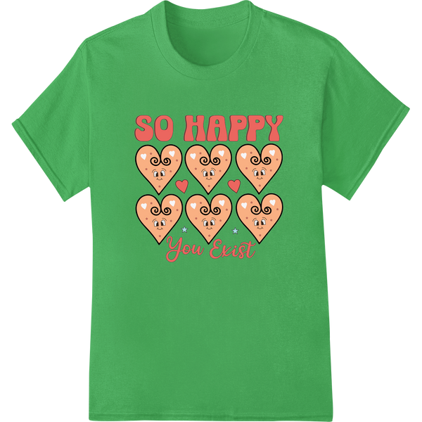 Retro Valentine's Hearts: Adorable Heat Transfer Design on green shirt - SUPERDTF-DTF Prints-DTF Transfers-Custom DTF Prints