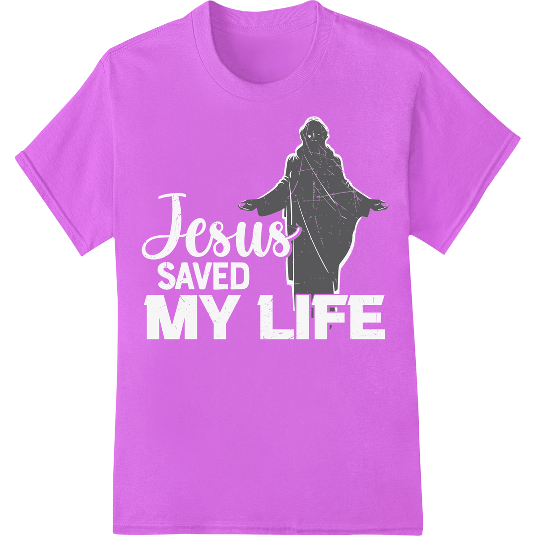 Embrace Faith: Jesus Silhouette DTF Print Heat Transfer on purple shirt - SUPERDTF-DTF Prints-DTF Transfers-Custom DTF Prints